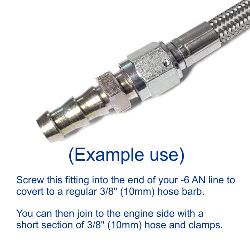 Fitting, 3/8" (10mm) pushlock barb to (-6 AN) 6AN Flare, Male to Male, Straight Terminator Adapter