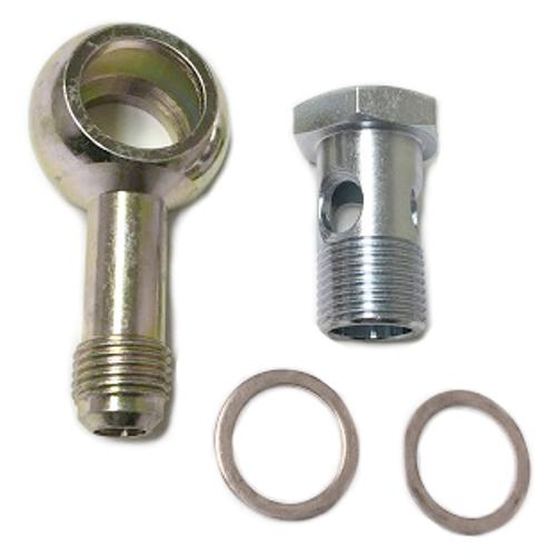 18mm Banjo Fitting Kit, Banjo to -6 AN flare male, M18 x 1.5, Long Nose AN6